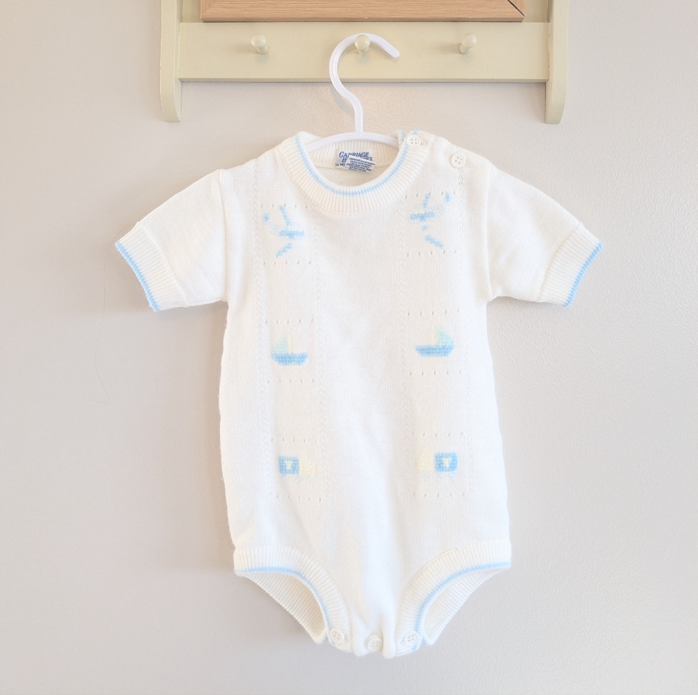 Carriage Boutique White and Blue Knit One Piece